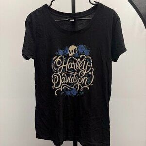 Harley Davidson Black and Blue Rhinestone Graphic Tee